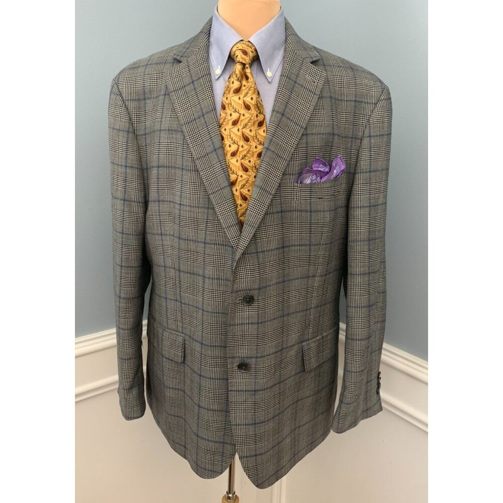 Joseph Abboud Blazer Mens 48R Wool Plaid Houndstooth Twill Jacket Sportcoat